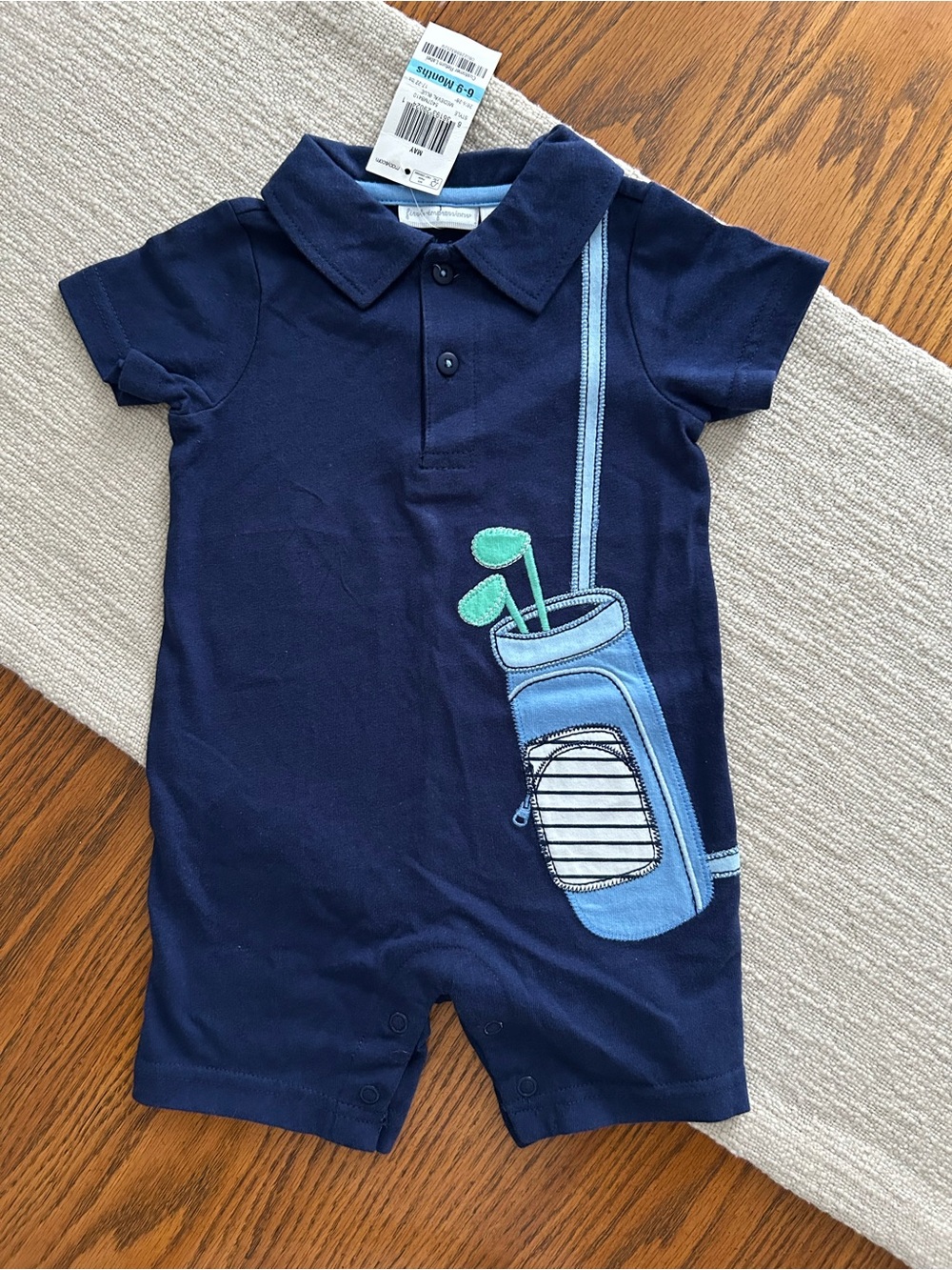 First Impressions Navy Golf Appliqué Polo Romper Size 6-9M NWT